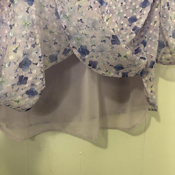 Talbots Large Purple Floral Swiss Dot 3/4 Sleeve Textured Chiffon Blouse Henley - Picture 7 of 12